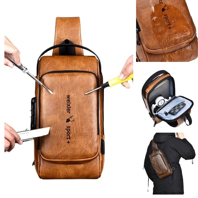 Mochila CUERO Antirrob Puerto Usb marron